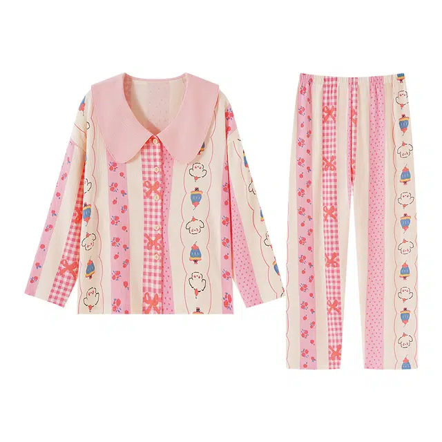 欧诗帛 可爱甜美云朵棉休闲长袖可外穿睡衣套装 女款 图片色