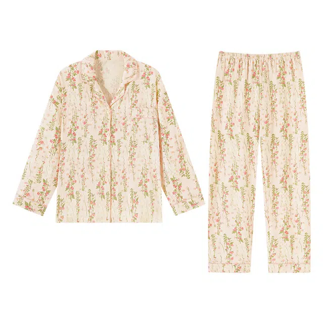 欧诗帛 可爱甜美长袖可外穿休闲家居服睡衣套装 女款 图片色