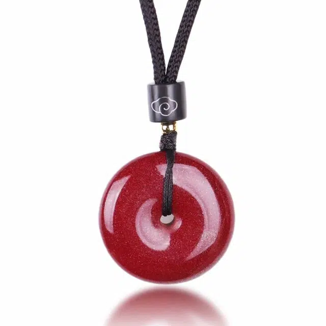 妍韵珠宝 本命年平安扣 #好运 再造辰砂朱砂 玉石吊坠 男女同款情侣款