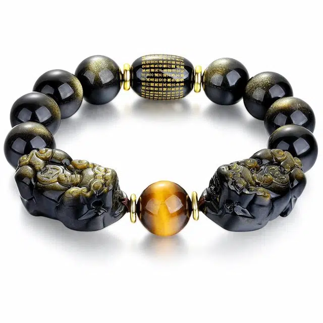 妍韵珠宝 双貔貅国风高级感 黑曜石 玉石手串 男女同款情侣款