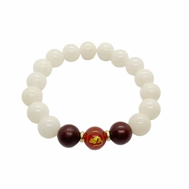 富珠汇 十二生肖玛瑙 白玉菩提 本命年蛇转运大吉大利盘玩手串指柔好运 男女同款情侣款
