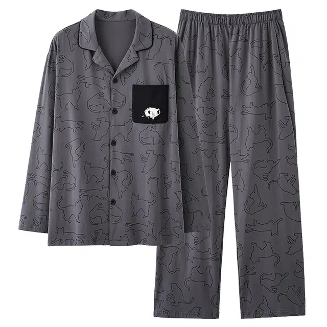 好福份 卡通小猫休闲时尚可外穿家居服睡衣套装 男款 图片色