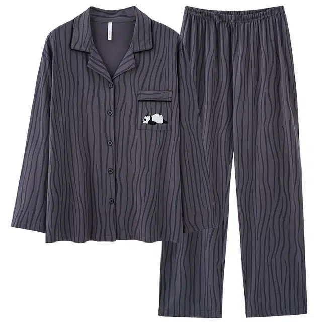 好福份 休闲时尚舒适卡通熊猫可外穿家居服睡衣套装 男款 图片色