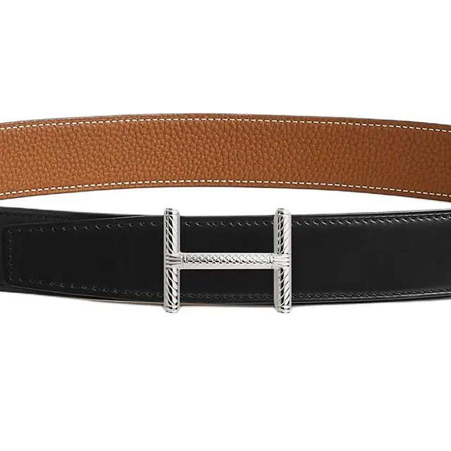 Hermes Twisted Leather Belt Black 3.2CM