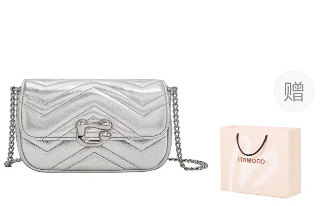 妙迪 小香风绣线 真皮羊皮 链条包单肩斜挎 小号 女款 墨染黑/奶昔白/月光银