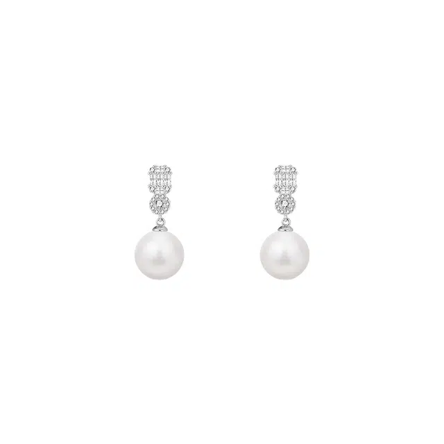 芒果饰品 镶钻爆闪珍珠 铜 耳环 女款