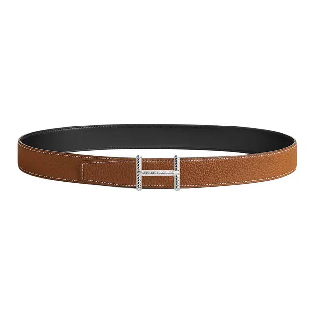 Hermes Twisted Leather Belt Black 3.2CM