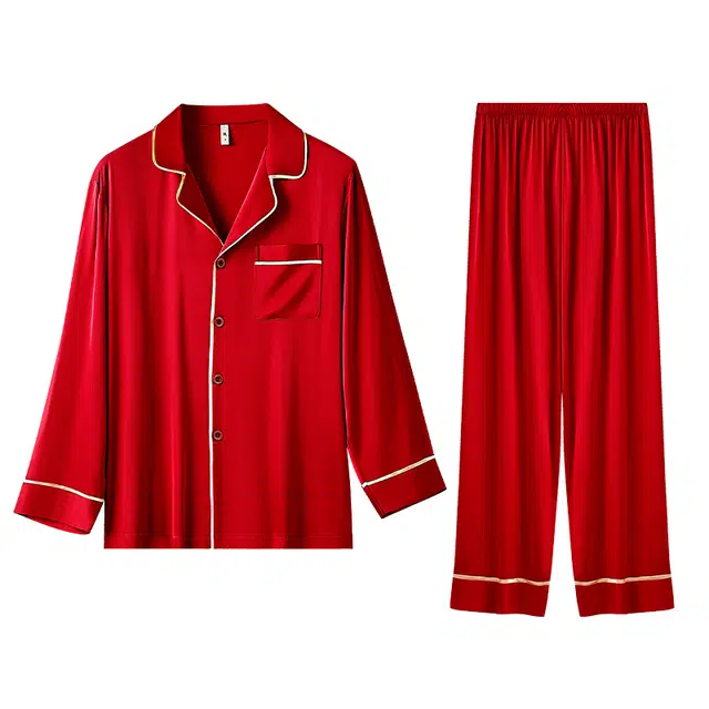 莫代尔 本命年薄款舒适休闲长袖长裤家居服睡衣套装 女款 红色