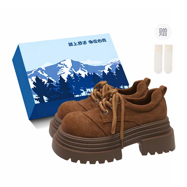 小鹿米利 磨砂松糕厚底复古小个子 增高 生活休闲鞋 女款