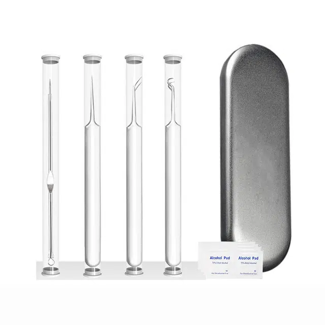 静玲珑 平斜勾夹粉刺针套装祛痘工具鹰嘴不锈钢暗疮针神器美容院专用去黑头夹镊子