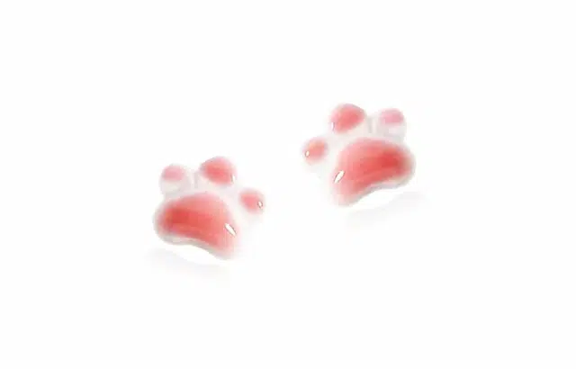 尚银福 萌趣猫爪 甜美可爱时尚百搭陶瓷猫猫猫咪学生款通勤简约耳饰品 好运 合金 耳钉 女款