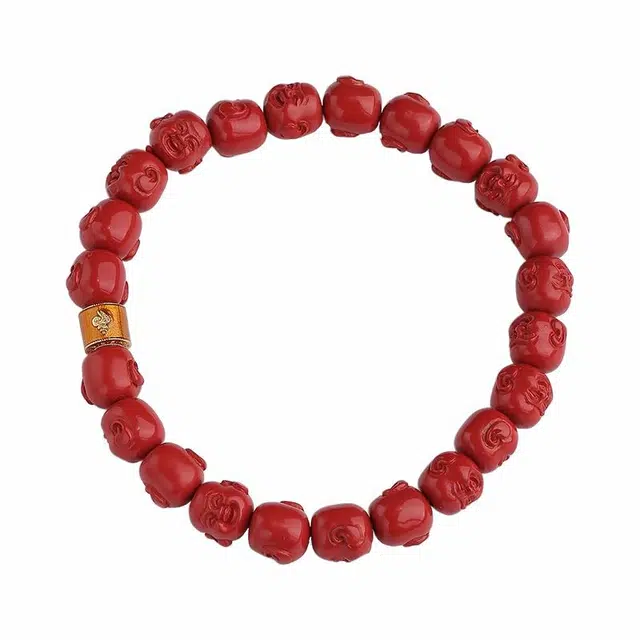 布达拉宫 弥勒佛本命年旺桃花转运珠帝王砂佛头珠子手链前途似锦 朱砂 手串 男女同款情侣款
