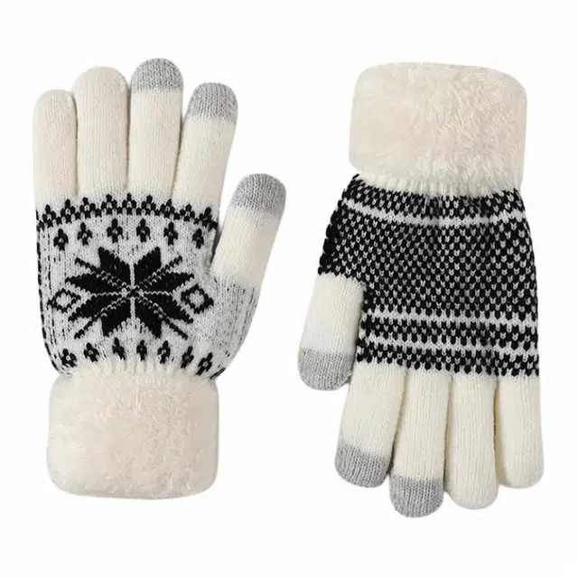 南极人 冬季加绒加厚毛绒针织保暖雪花户外骑行开车防风防寒 可触屏 绒线手套 男女同款情侣款