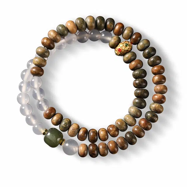 九隆古 算盘珠素雅百搭文艺轻奢双圈手腕手饰#好运 绿檀 木作手串 男女同款情侣款