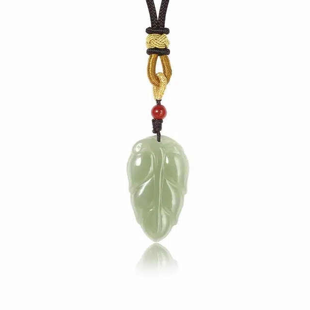 龙弗 【事业有成】金枝玉叶新中式叶子玉叶小众复古红玛瑙挂饰#好运 和田玉项链 白玉/青白玉 男女同款情侣款