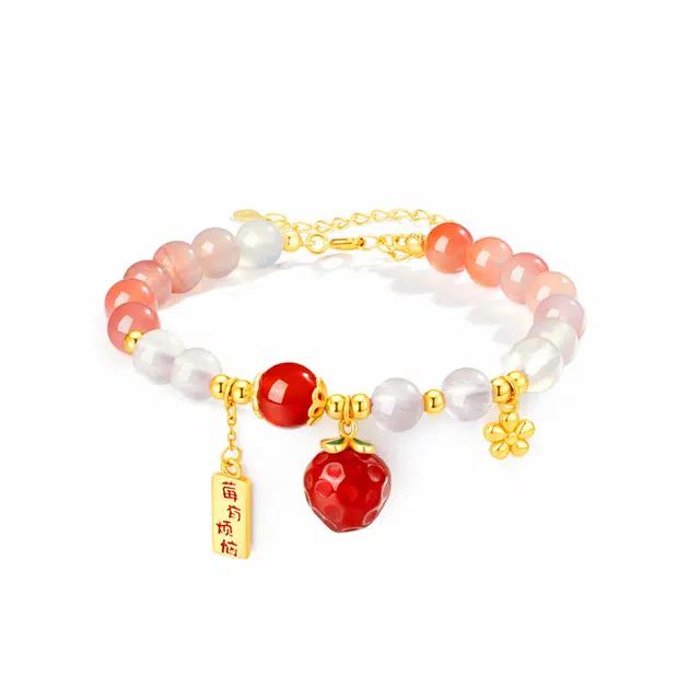 【莓有烦恼】中国黄金 珍·尚银 新中式甜美可爱少女心 招财纳福转运珠平安喜乐 精致百搭手饰 轻奢小众本命年礼盒女友#好运 玛瑙 手链 女款