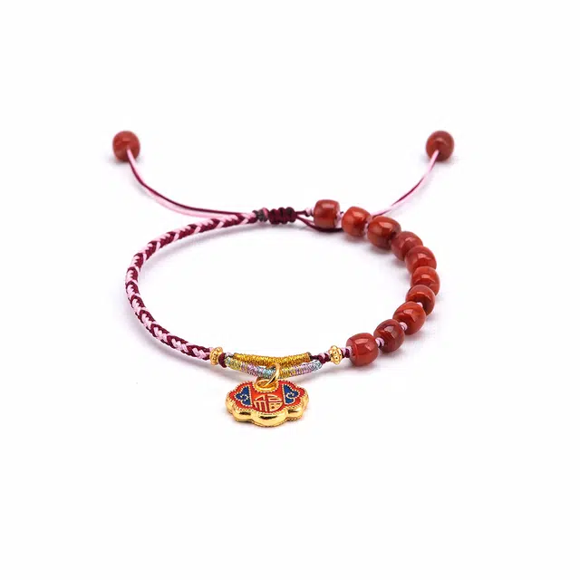 【s925银 不掉色】 聆听花开 新中式新国风福字平安锁编绳手绳 民族风气质个性时尚小众高级感可调节#好运 玛瑙 手链 男女同款情侣款