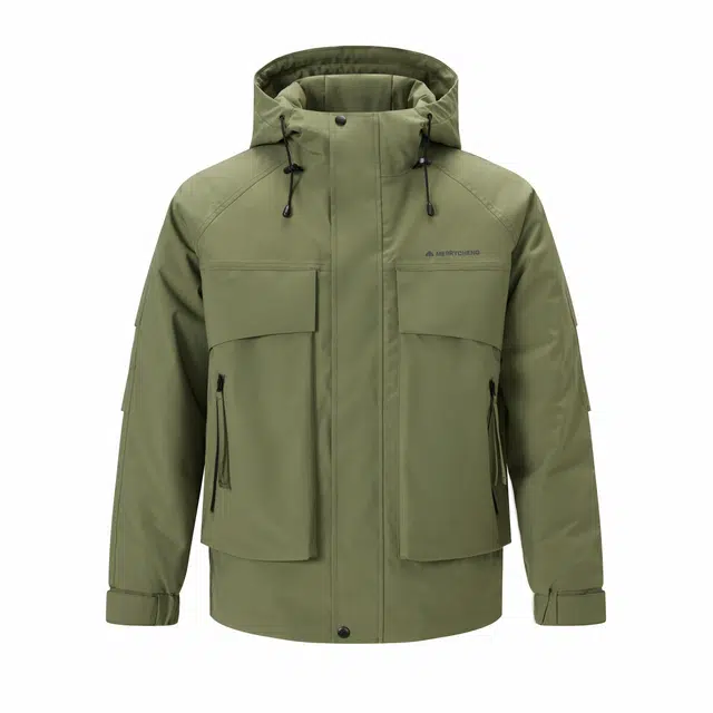 美力城 一体式全压胶防风防水登山服羽绒服 男女同款