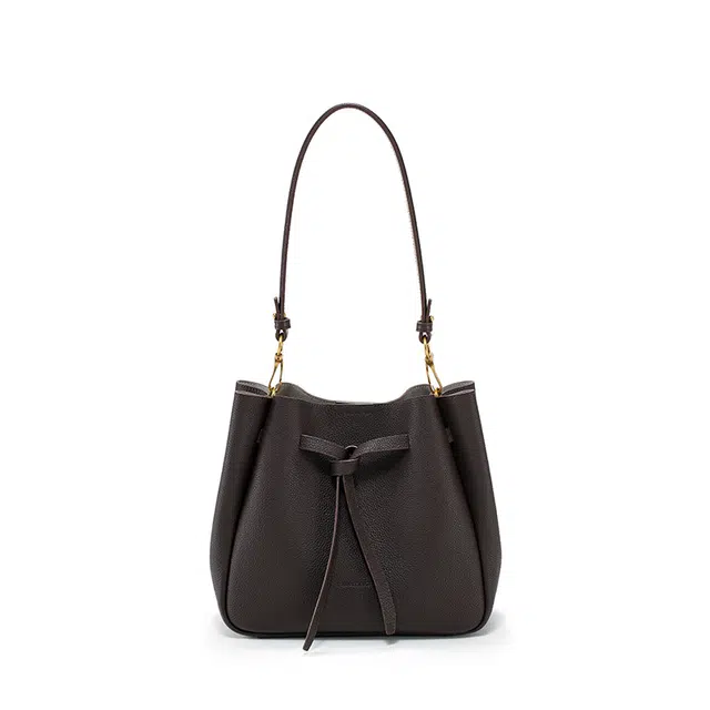 西木汀 墨尔本 小众设计通勤百搭 牛皮 水桶包单肩包 中号 女款 乌木色