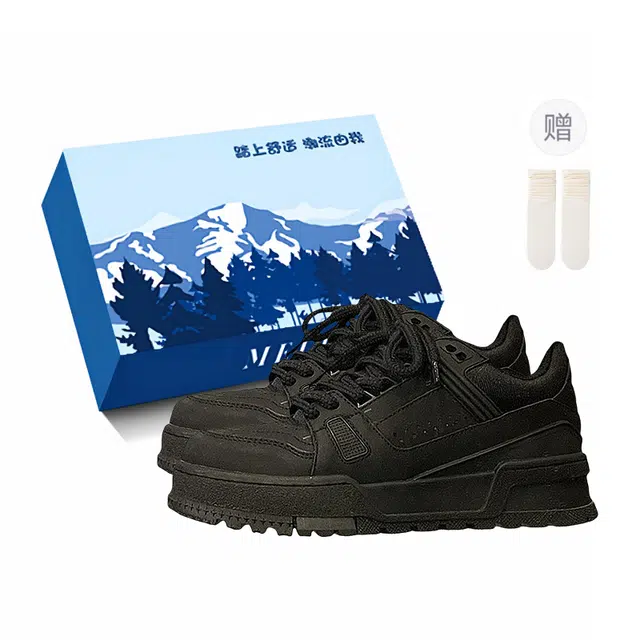 小鹿米利 时尚休闲百搭通勤小众甜酷面包鞋 防滑耐磨增高 低帮 板鞋 女款 黑色