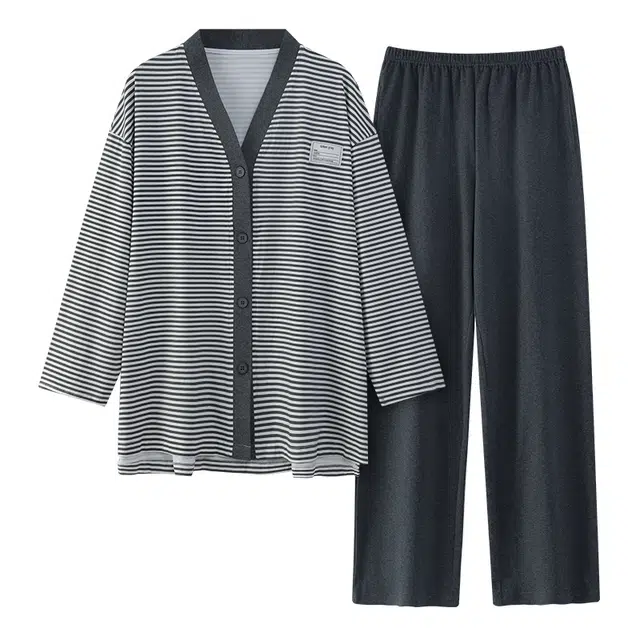 都市丽人 抑菌舒适休闲开衫长袖长裤家居服可外穿睡衣套装 女款 图片色