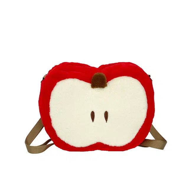 笛贝嘉 小众设计感可爱苹果毛毛多用背包时尚学生上课书包 毛绒 双肩包 常规 女款 红色