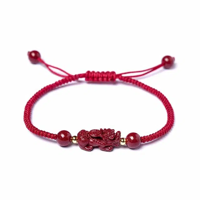【吉祥鸿运】 灵菲 纳财集福平安喜庆设计风 新中式 本命年貔貅串珠红绳#好运 再造辰砂朱砂 手链 女款