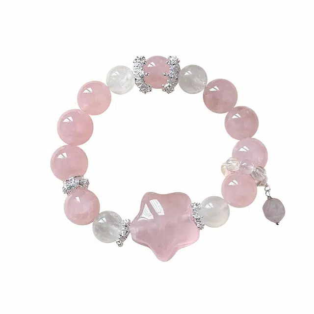 翠雅金楼 时来运转 新中式甜美小清新粉色五角星蛇年招桃花转运珠手饰 早日脱单财富自由#好运 水晶 手串 女款