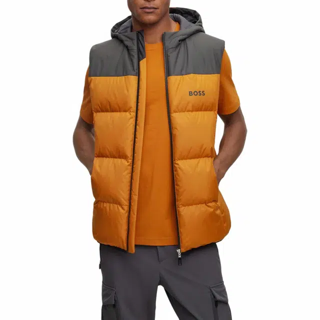 HUGO BOSS Water-Repellent Hooded Gilet With Logo Detail