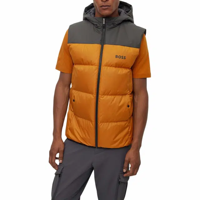 HUGO BOSS Water-Repellent Hooded Gilet With Logo Detail