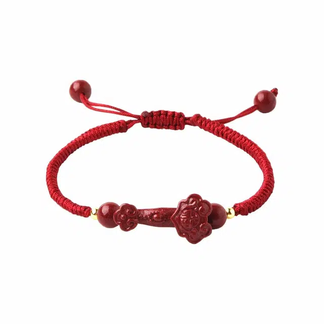 灵菲 新中式如意配编织红绳 保真高含量小众国风转运招财转运纳福平安#好运 再造辰砂朱砂 手链 男款