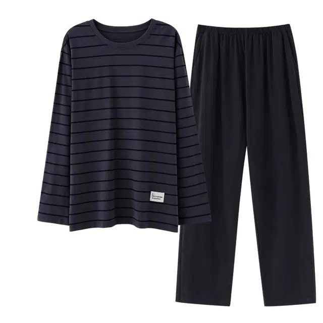 好福份 休闲简约圆领可外穿长袖长裤睡衣套装 男款 图片色