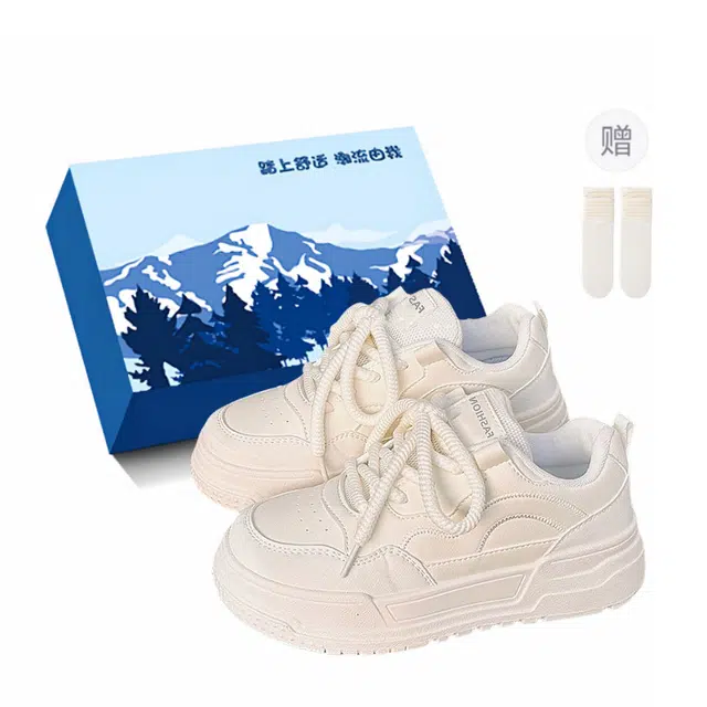 小鹿米利 百搭休闲运动面包鞋 包裹性防滑耐磨 低帮 板鞋 女 米白色