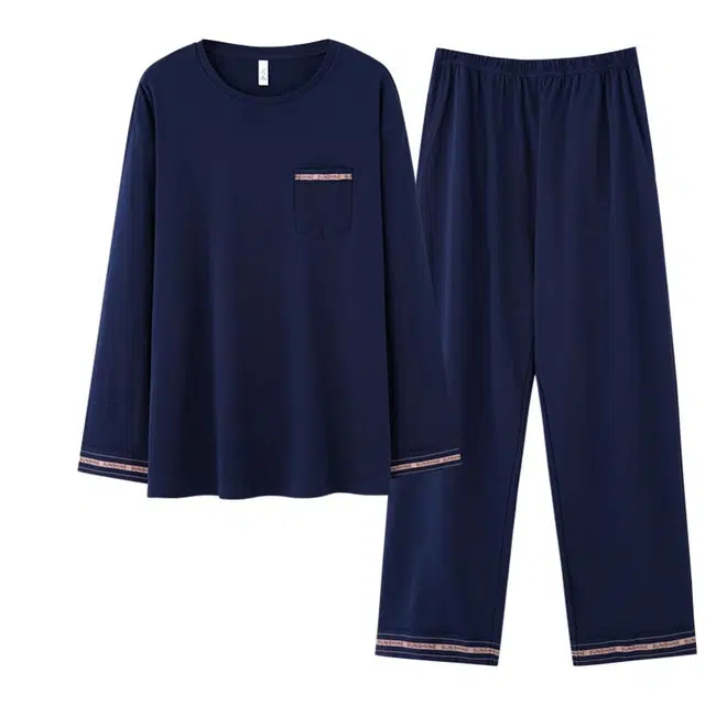 好福份 简约纯色休闲可外穿长袖上衣家居服长裤睡衣套装 男款 图片色