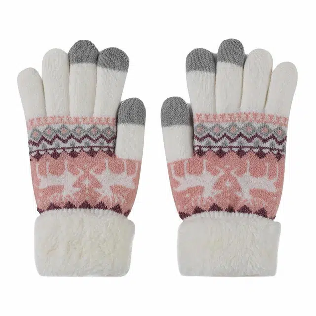 南极人 冬季加绒加厚毛绒保暖骑行开车防风防寒触屏 针织 绒线手套 男女同款情侣款