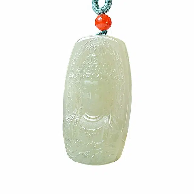 舒杰 经典设计转运观音#好运 和田玉项链 青白玉 男女同款情侣款