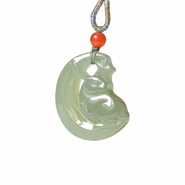 舒杰 小众设计月兔#好运 和田玉项链 青白玉 男女同款情侣款