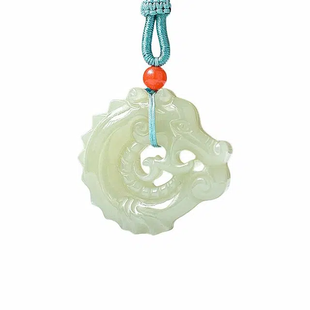 舒杰 国潮风转运龙鱼#好运 和田玉项链 青白玉 男女同款情侣款