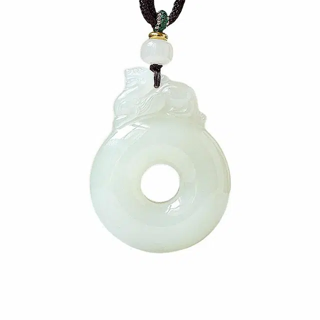 舒杰 中国风招财进宝平安扣#好运 和田玉项链 白玉/青白玉 男女同款情侣款
