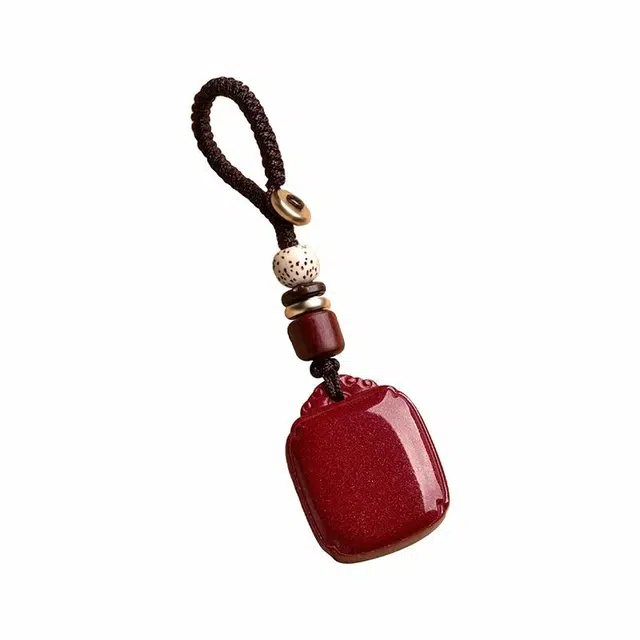 灵菲 新中式 百搭挂饰 平安无事牌挂坠#好运 再造辰砂朱砂 钥匙扣 男女同款情侣款