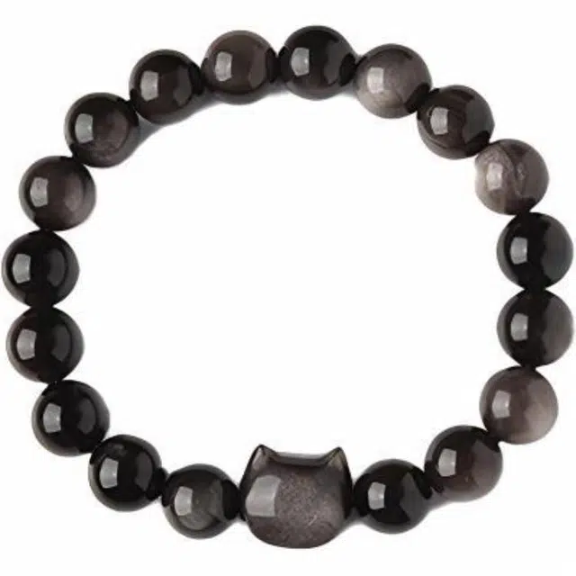 【软萌可爱】 灵菲 平安福气呆萌风格新中式 小众设计 小猫串珠#好运 黑曜石 手串 男女同款情侣款