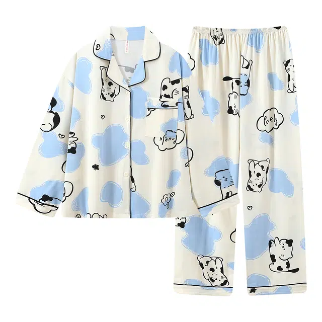 俞兆林 亲肤轻柔可爱卡通开衫翻领舒适家居服睡衣套装 女款 杏色