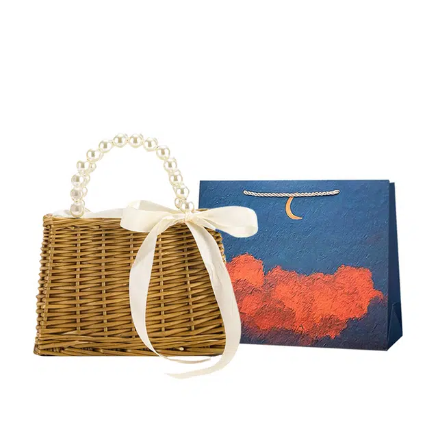 爱尔绅特 小清新时尚珍珠藤编包海边度假洋气沙滩 草编 手提包 常规 女款 卡其色