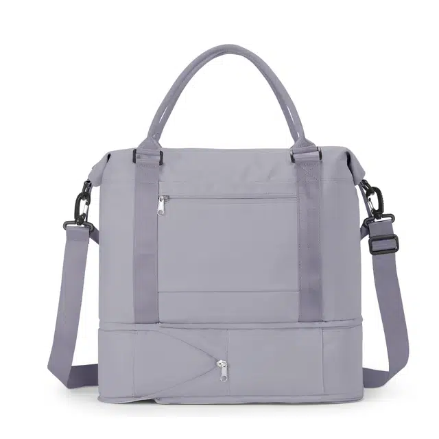 真维斯 时尚大容量多功能百搭高颜值短途旅游出差收纳可扩容 织物 旅行包健身包单肩包手提斜挎包 大号 男女同款 米色/米白