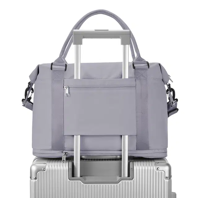 真维斯 时尚大容量多功能百搭高颜值短途旅游出差收纳可扩容 织物 旅行包健身包单肩包手提斜挎包 大号 男女同款 米色/米白