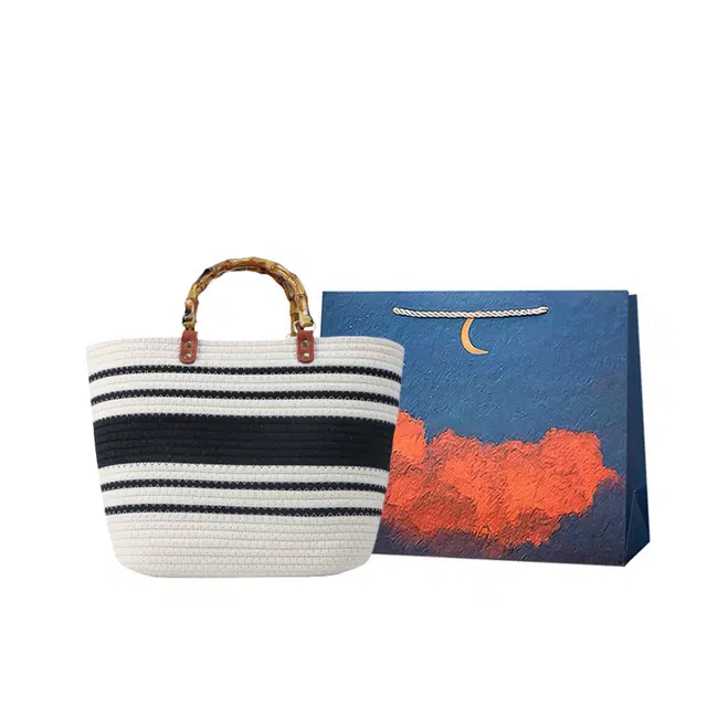 爱尔绅特 通勤时尚简约复竹节把手编织包 草编 手提包 常规 女款 米色/卡其色