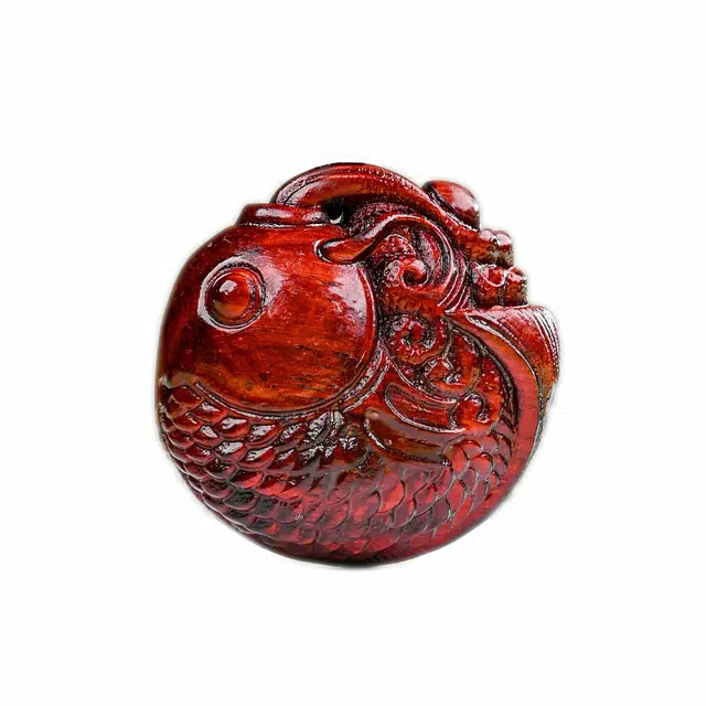 仙友 国潮新中式手工精雕鱼跃龙门平安喜乐盘玩随身把玩汽车通勤时尚百搭文玩固化稳定木#好运 檀木 把件 男女同款情侣款