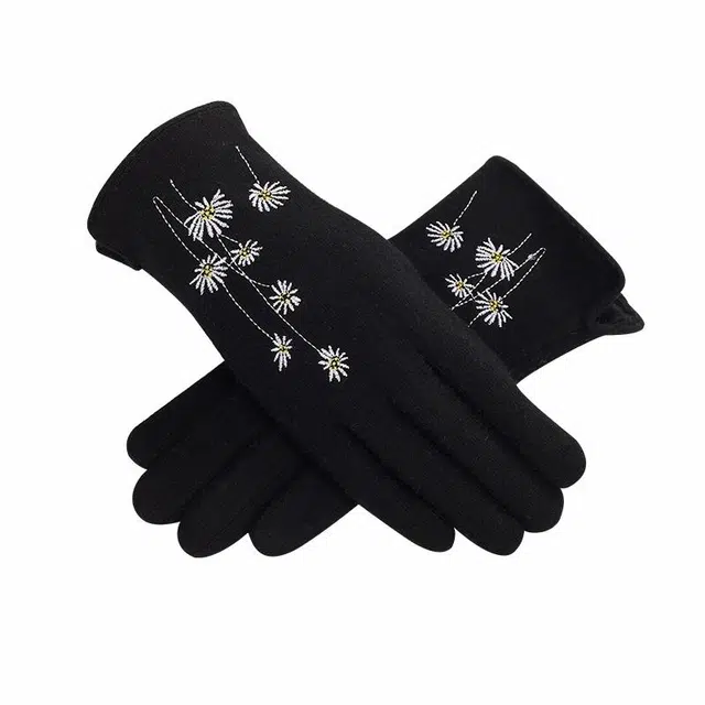 南极人 秋冬季户外老人骑行防寒防风保暖妈妈奶奶加绒可触屏 羊毛 绒线手套 女款