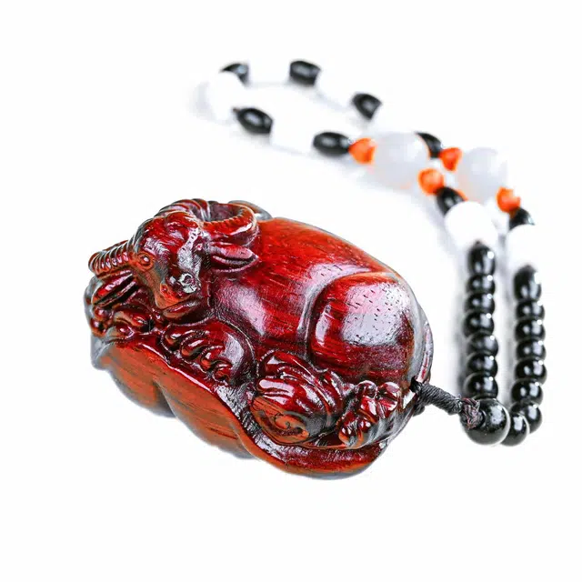 仙友 国潮新中式手工精雕荷叶牛平安喜乐盘玩随身把玩通勤时尚八方来财百搭文玩固化稳定木#好运 檀木 把件 男女同款情侣款