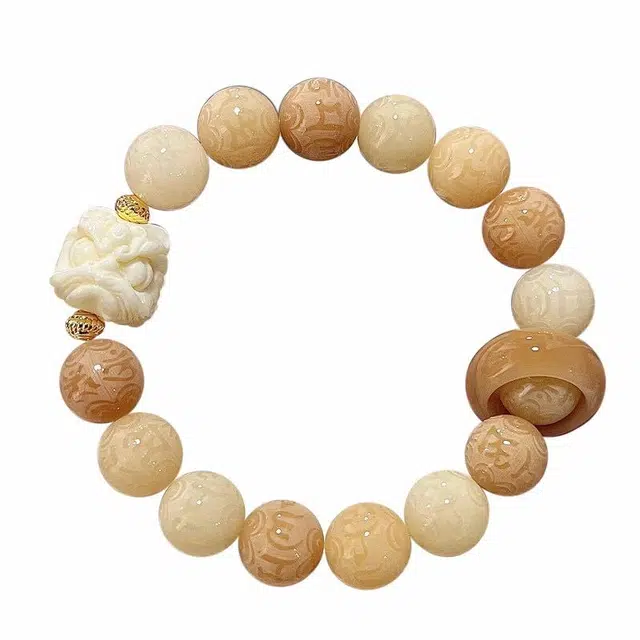 京华录 古风瑞兽醒狮招财纳福转运 新中式本命年招桃花串珠 复古跑环六字真言佛珠 菩提根 手串 男女同款情侣款